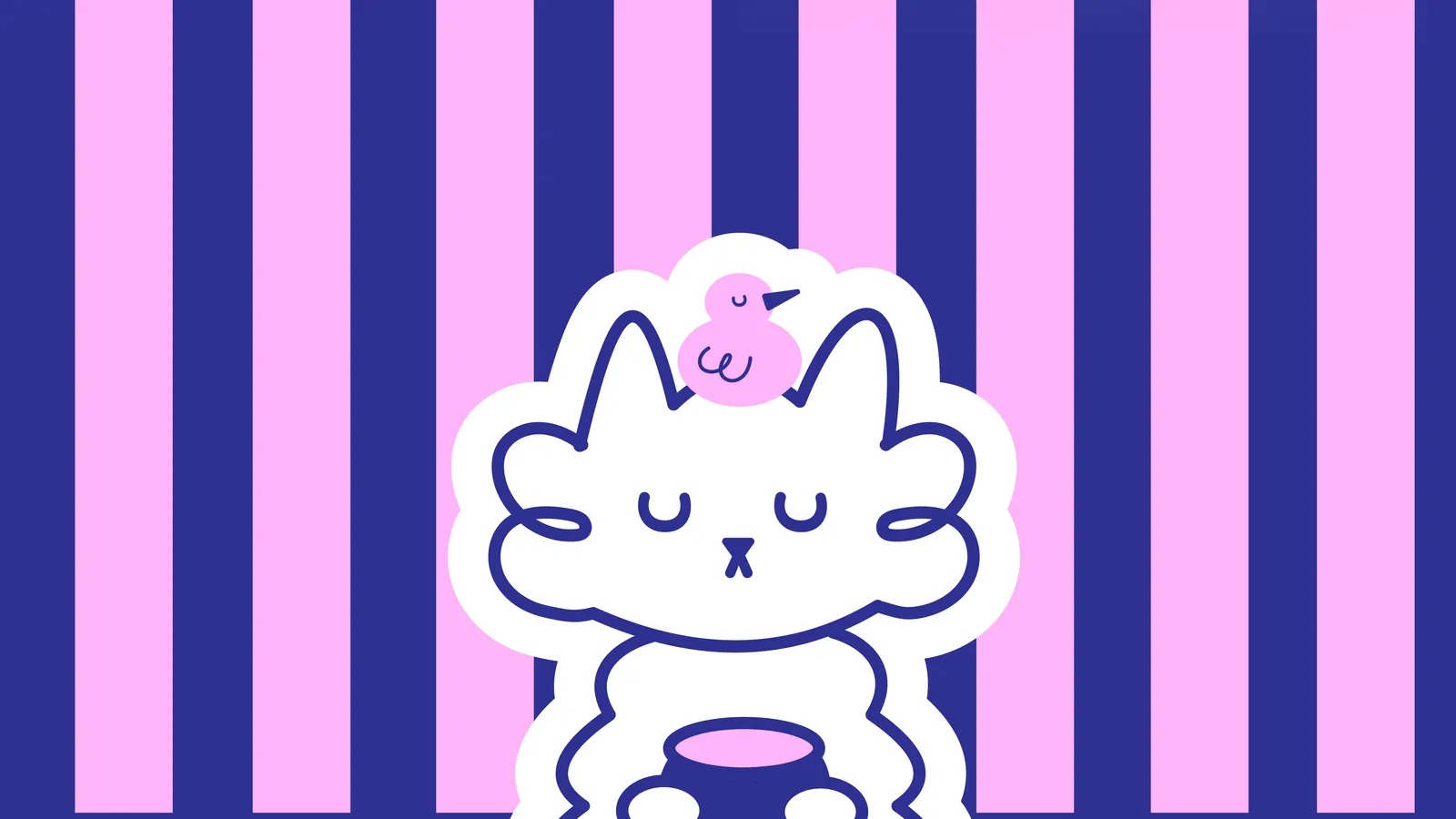 Patrón de rayas rosa y azul de Blue Miau con el sticker del gato al centro