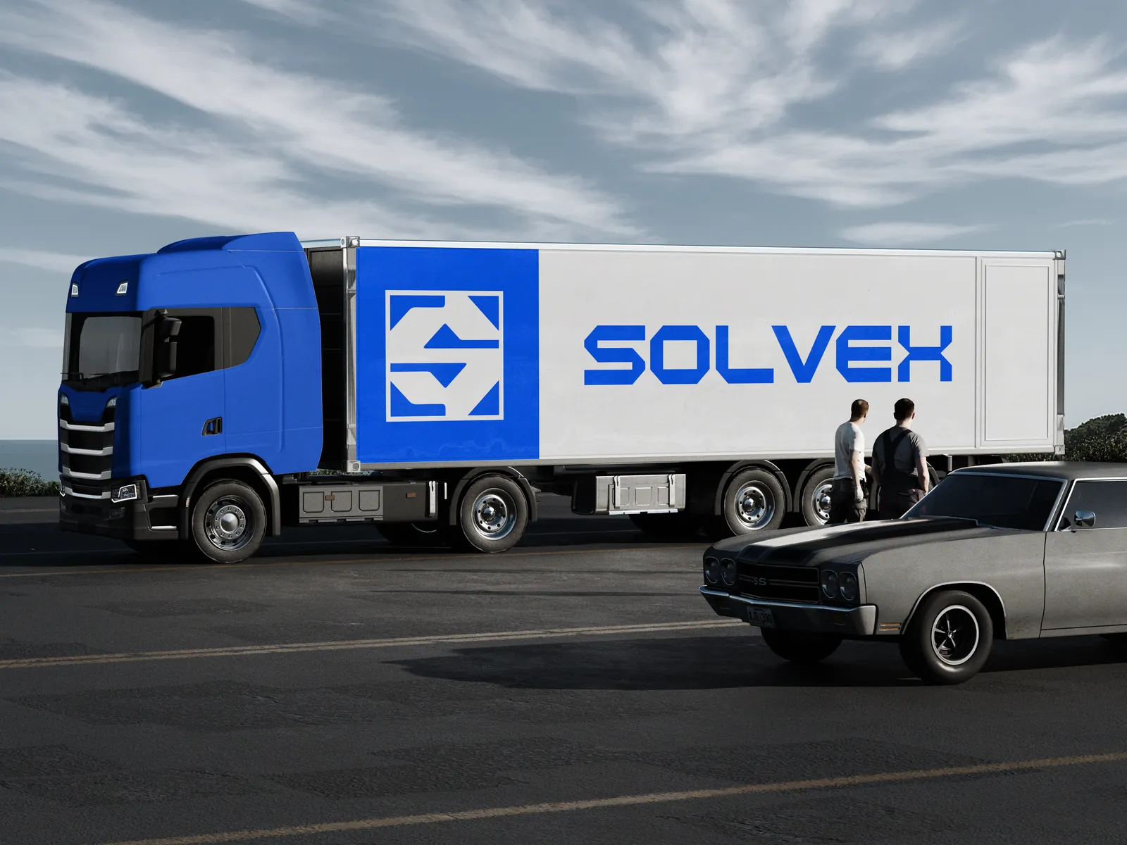 Camión de Solvex con el logotipo aplicado en el semirremolque