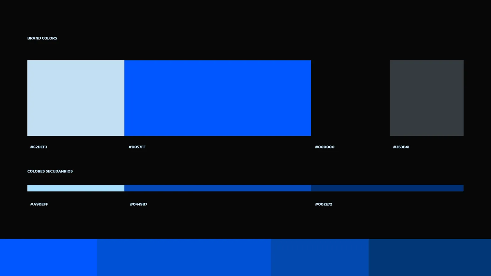 Paleta de Solvex: celeste #C2DEF3, azul #0057FF, negro y gris #363B41