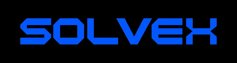 Wordmark de Solvex en azul sobre negro